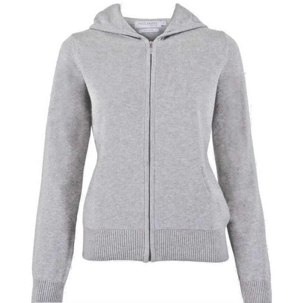 Paul James Gray Zip Up Hoodie Sweater Women Large 100% Cotton Knit